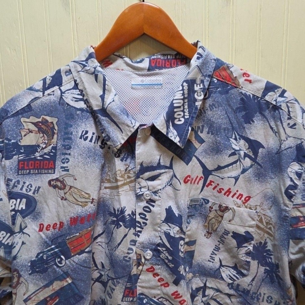 Columbia PFG Shirt Mens XL Multicolor Florida Fishing Graphic Short Sleeve